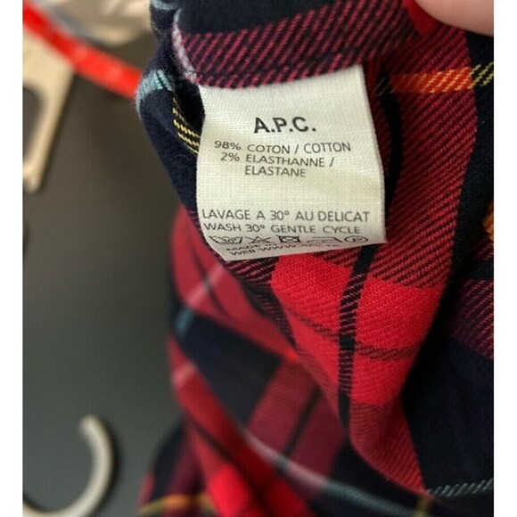 A.P.C. Rue Madame Paris Red Tartan Plaid Flannel Holiday Midi Dress M preppy - Picture 10 of 10